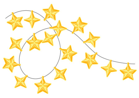 Background with garland of star light bulbs. Merry Christmas and Happy New Year decoration. holiday design.のイラスト素材