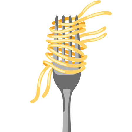 Illustration of Italian pasta spaghetti on fork. Culinary image for menu of cafes and restaurants.のイラスト素材