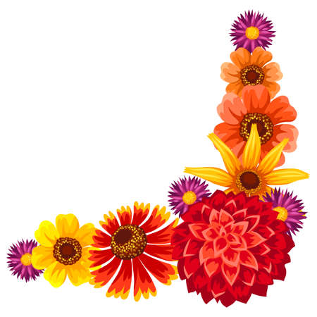 Decorative frame with autumn flowers. Beautiful decorative bouquet of blooming plants. natural illustration.のイラスト素材