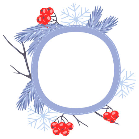 Frame with winter plants. Merry Christmas and Happy New Year decoration. holiday design.のイラスト素材