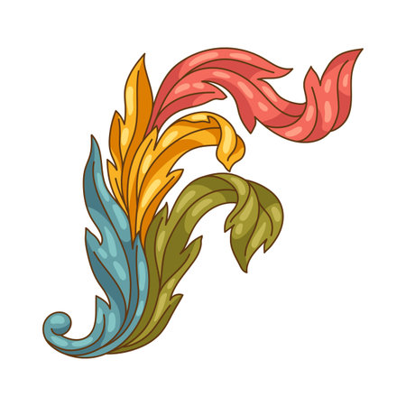Decorative floral element in baroque style. colorful curling plant. Vintage swirling motif.のイラスト素材