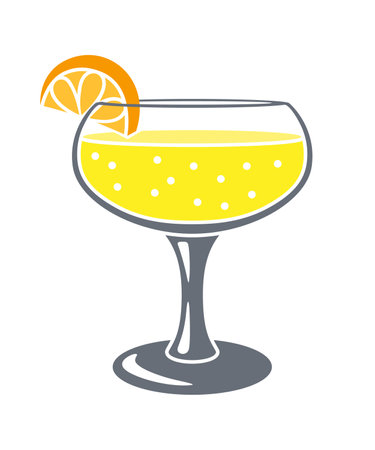 Illustration of champagne cocktail in glass. Alcoholic drink for party, bar and restaurant menu.のイラスト素材