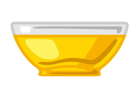 Illustration of glass bowl with sunflower oil. Image for culinary and agricultural production.のイラスト素材
