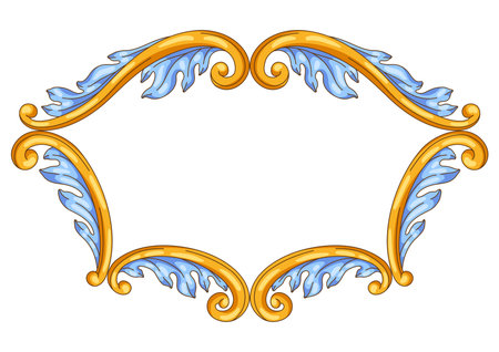 Decorative floral frame in baroque style. colorful curling plant. Vintage swirling border.のイラスト素材