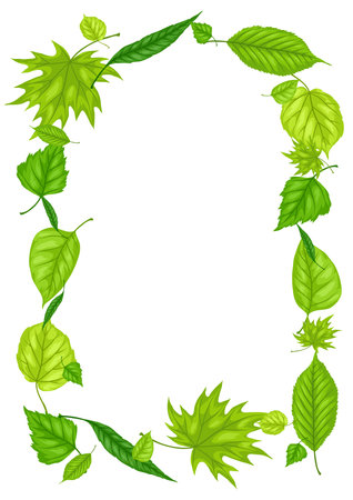 Frame with spring leaves. Beautiful decorative natural foliage.のイラスト素材