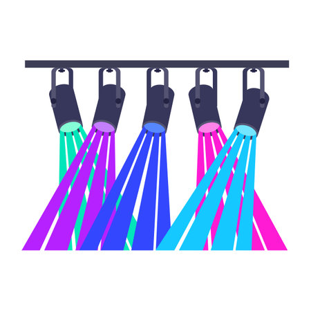 Illustration of color spotlights. Image for party flyer and concert poster.のイラスト素材