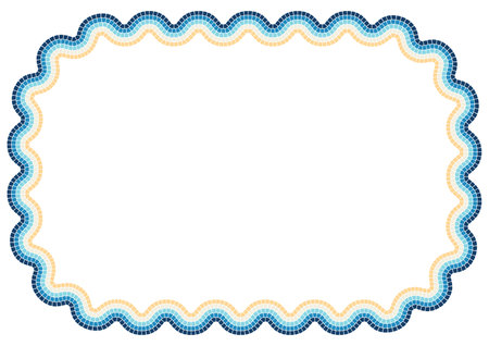 Ancient mosaic wave frame. Decorative antique stone ornament. Abstract antique texture.のイラスト素材