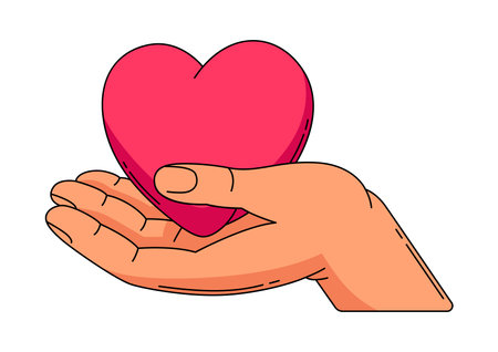 Happy Valentine's Day illustration of hand holds heart. Holiday romantic image and love symbol.のイラスト素材