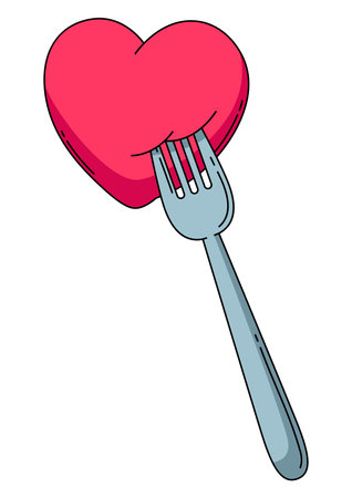 Happy Valentine's Day illustration of heart on fork. Holiday romantic image and love symbol.のイラスト素材