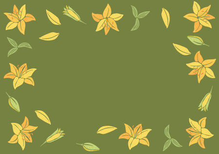 Frame with lily flowers. beautiful decorative plants. natural illustration.のイラスト素材