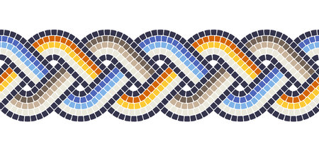 Ancient interweaving mosaic seamless border. Decorative antique stone ornament. Abstract antique texture.のイラスト素材