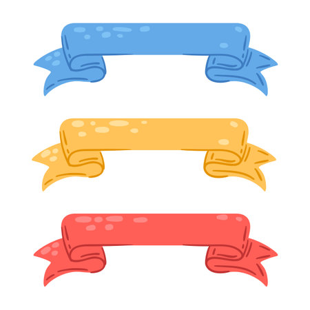 Set of cartoon ribbons. Cute decorative items. Illustration for design.のイラスト素材