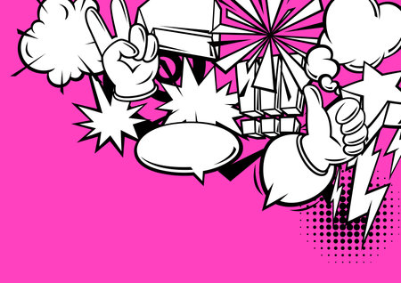 Frame with comic speech bubbles signs and symbols. Cartoon pop art creative image.のイラスト素材