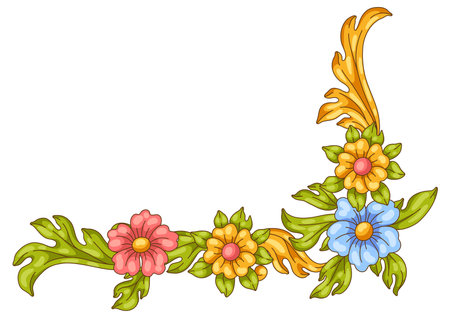 Decorative floral corner in baroque style. Colorful curling plant.のイラスト素材