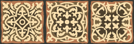 Ancient ceramic tile pattern. Wall or floor texture. Decorative antique stone ornament. Abstract antique texture.のイラスト素材