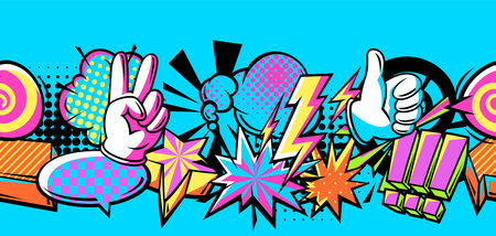 Seamless pattern with comic speech bubbles signs and symbols. Cartoon pop art creative image. Fashion illustration in retro style.のイラスト素材