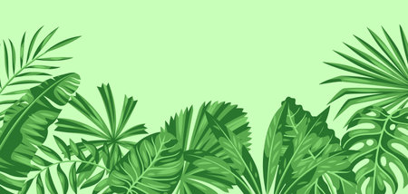Background with stylized palm leaves. Decorative image of tropical foliage and plants.のイラスト素材