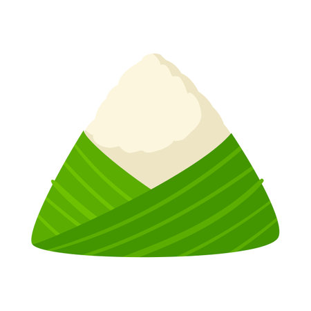 Wrapped rice dumpling. Duanwu holiday. Chinese Dragon Boat Festival traditional food. Zongzi sticky rice in bamboo leaves.のイラスト素材