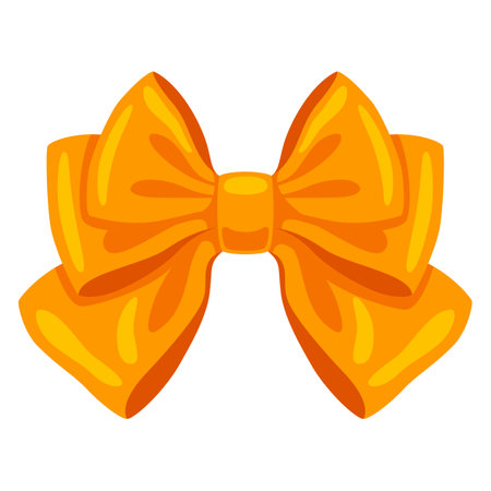 Yellow satin bow illustration. Ribbon with knot for gift card decoration and design.のイラスト素材
