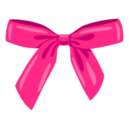 Pink satin bow illustration. Ribbon with knot for gift card decoration and design.のイラスト素材