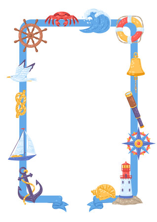 Background with nautical symbols and items. Marine cute decorative illustration.のイラスト素材