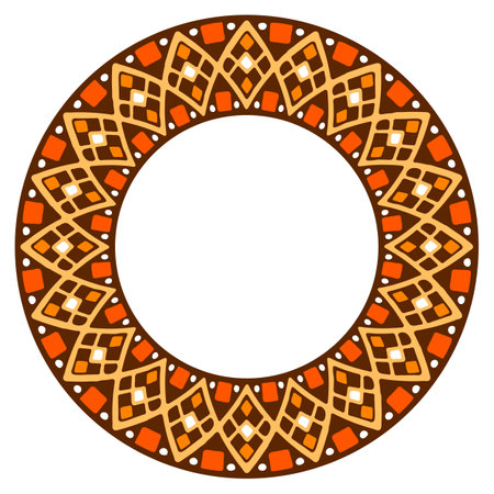 African ethnic round ornament. Hand stamp printing. Ethnic folk ornament texture.のイラスト素材