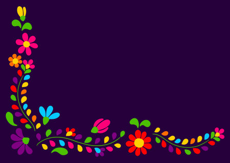 Mexican floral embroidery. Traditional ornament of bright flowers and leaves.のイラスト素材