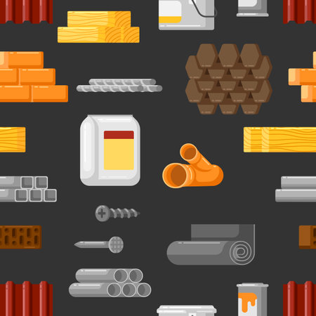 Building materials pattern. Industrial products for construction and renovation. Background for shop sale in simple style.のイラスト素材
