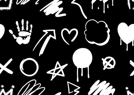 Pattern with graffiti symbols. Cartoon abstract grunge creative image. Fashion illustration in modern style.のイラスト素材