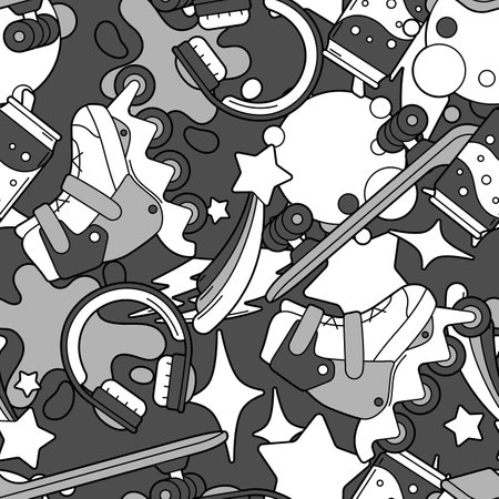 Seamless pattern with fashion items. Monochrome cute teenage background. Creative fun symbol in cartoon style.のイラスト素材