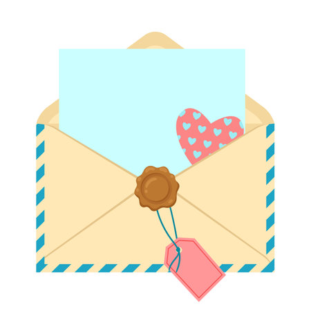 Letter in envelope. Romantic template with decor. Message or note.のイラスト素材