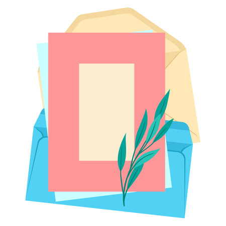 Letter in envelope. Romantic template with decor. Message or note.のイラスト素材
