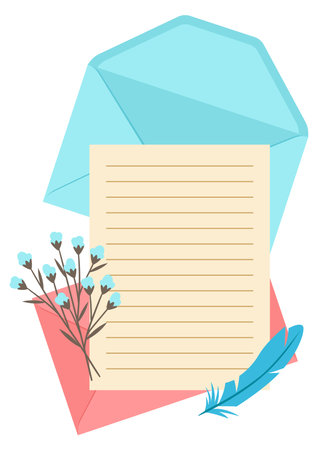 Letter in envelope. Romantic template with decor. Message or note.のイラスト素材
