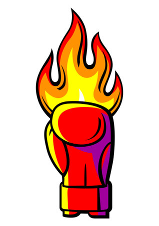 Emblem with boxing gloves. Box club label. Sport training illustration in cartoon style.のイラスト素材