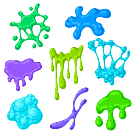 Blots and drips slime set. Toxic mucus smudges streaks and blotch. Halloween decoration.のイラスト素材