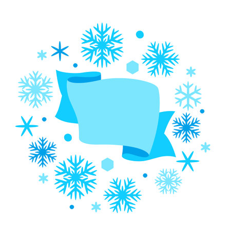 Winter background with snowflakes. Merry Christmas and Happy New Year card. Seasonal design.のイラスト素材