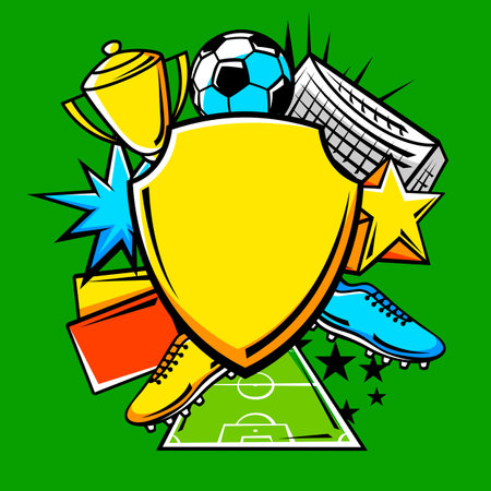 Background with soccer symbols. Football club illustration. Sport image in cartoon style.のイラスト素材