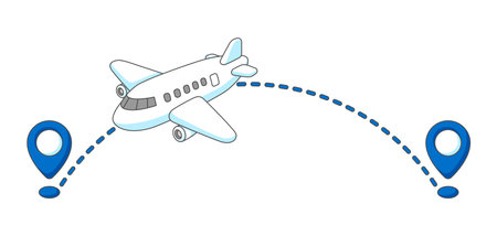 Flying distance airplane. Travel illustration and tourism background. Happy journey.のイラスト素材
