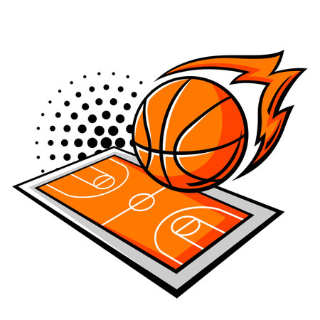 Emblem with basketball symbols. Sport club label or emblem. Healthy lifestyle illustration in cartoon style.のイラスト素材