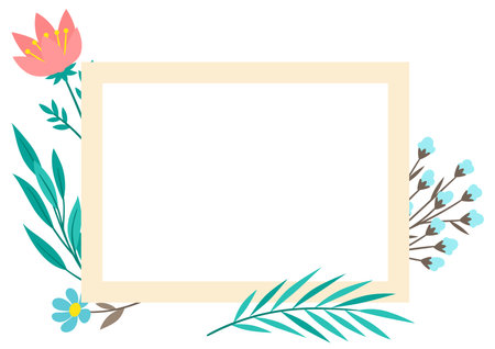 Background with flowers. Romantic template with floral decor. Card or illustration.のイラスト素材