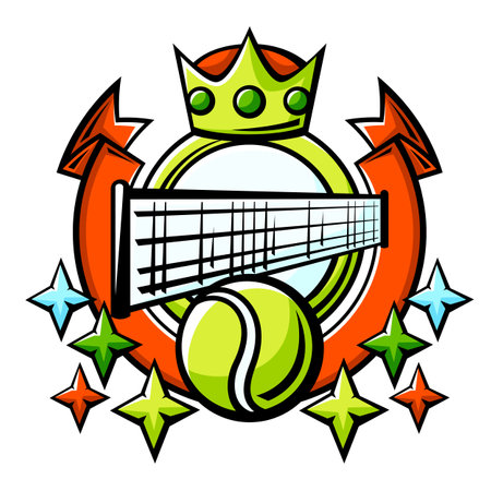 Emblem with tennis symbols. Sport club label or emblem. Healthy lifestyle illustration in cartoon style.のイラスト素材