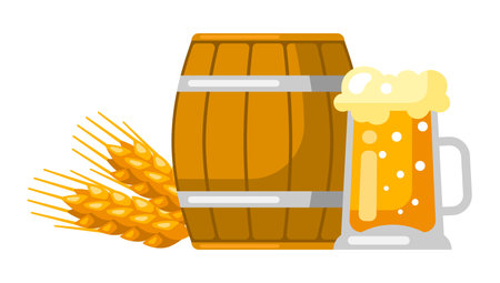 Emblem with beer objects. Beer festival or . Illustration for pub or bar menu.のイラスト素材
