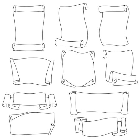Vintage scrolls set. Image of papyrus or paper ancient. Backgrounds for design.のイラスト素材