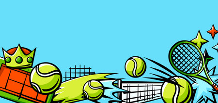 Background with tennis items. Sport club illustration. Healthy lifestyle image in cartoon style.のイラスト素材