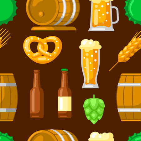 Pattern with beer objects. Beer festival or . Background for pub or bar menu.のイラスト素材