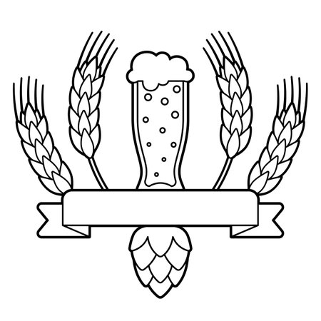 Emblem with beer objects. Beer festival or . Illustration for pub or bar menu.のイラスト素材