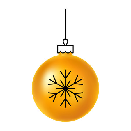 Golden ball isolated on white for design. Merry Christmas hand drawn object. Happy New Year illustration.のイラスト素材
