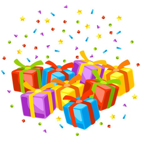 Gift boxes background. Happy Birthday and party illustration. Celebration or holiday card.のイラスト素材