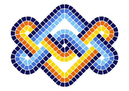 Decorative mosaic element. Ceramic antique stone ornament. Abstract antique texture.のイラスト素材