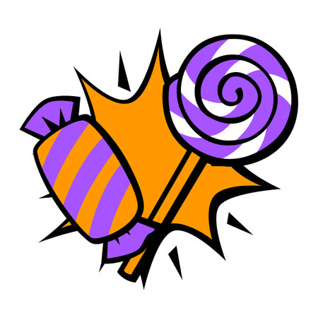 Happy Halloween candies. Holiday illustration of celebration item. Party symbol in cartoon style.のイラスト素材